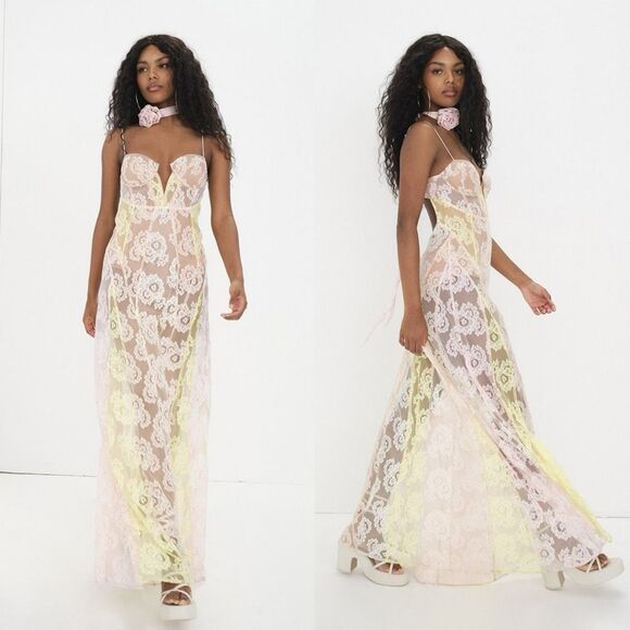 NWT For Love & Lemons BLOSSOM Maxi Dress Pink Yellow Size Small $359 - Picture 2 of 12